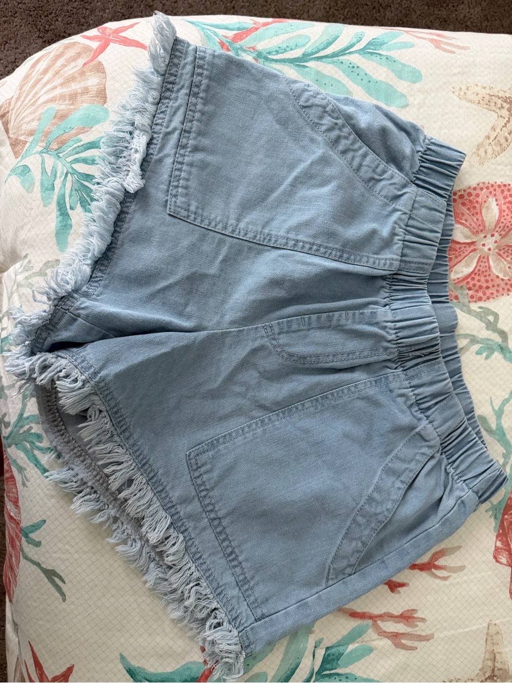 Light Blue Frayed Hem Women's Shorts